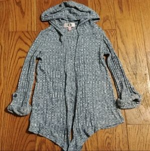 Hooded cardigan roll up sleeve knit sweater, girls